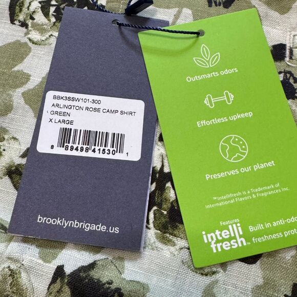 BROOKLYN BRIGADE Mens Arlington Rose Camp Shirt Green Floral Linen Blend NWT XL - Picture 7 of 7